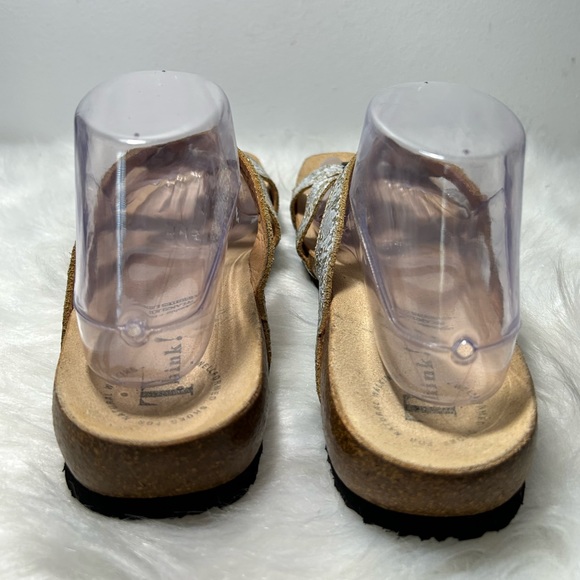 Think! Womens Gold Shimmer Leather Slide Wedge Casual Sandals Size 41 - Picture 5 of 8